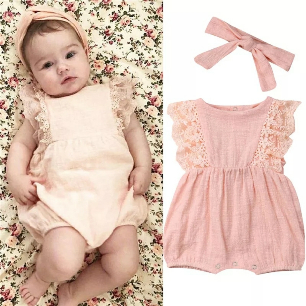 Baby Girl Pink Lace Romper Set